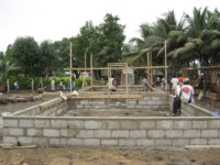 Locally made blocks are used as base for pavilion