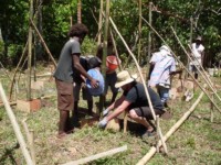 Setting bamboo in cement